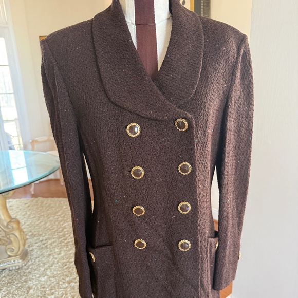 St. John Collection Jackets & Blazers - St John Collection Vintage Tweed Brown Speckle Knit Double Breasted Pea Coat 10